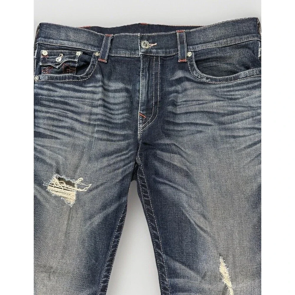 True Religion Men’s Skinny Flap Jeans 38 Natural SN Red Distressed